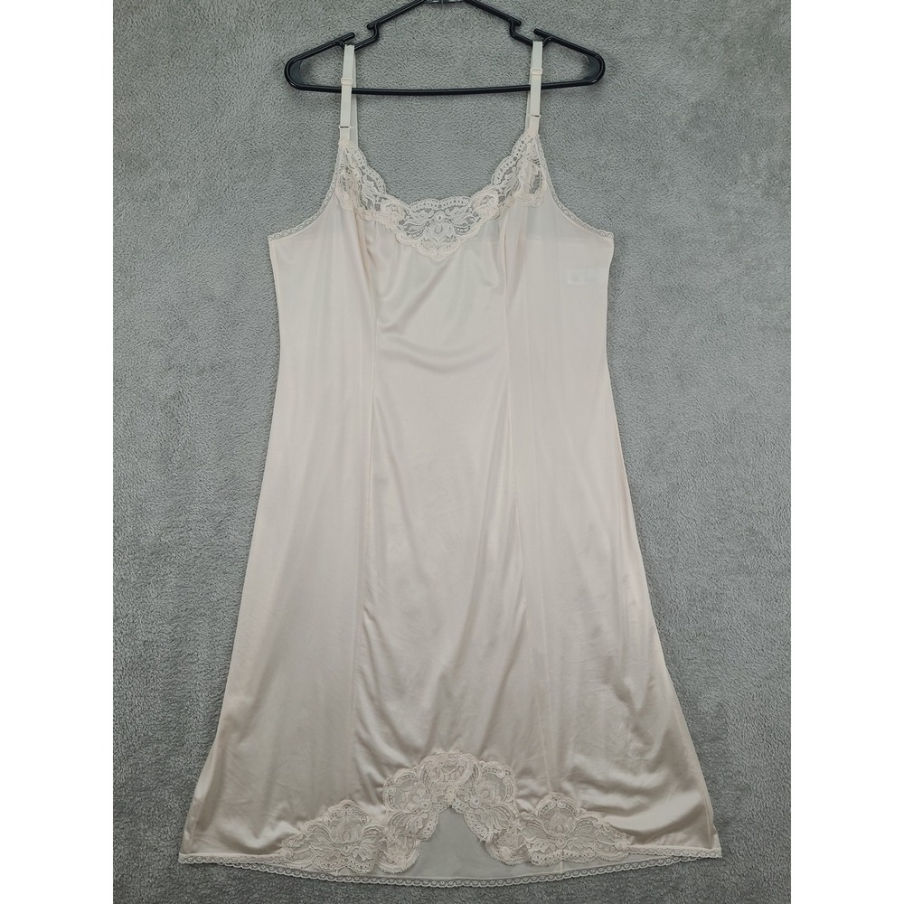 Olga Vintage 13040 Nude Lace Trim Full Slip Dress Sleeveless USA Made Size 38